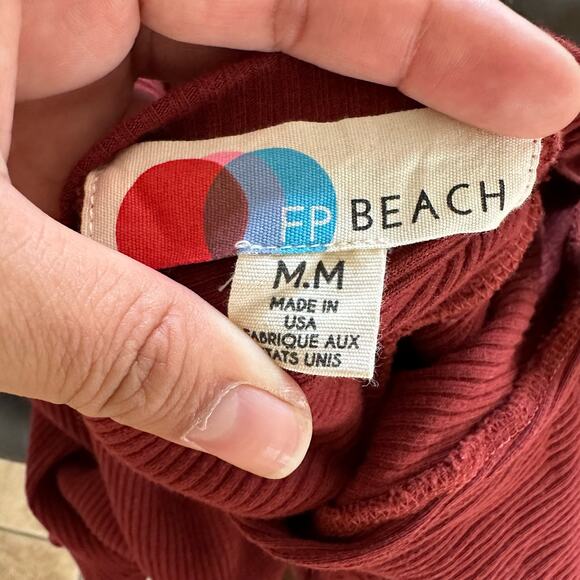 Free People FB Beach On The Rooftop Mini Dress Ribbed Long Sleeve Burgundy‎ Med - Picture 3 of 9